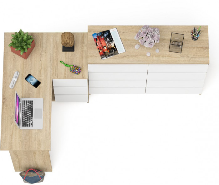 Мори Стол компьютерный МС-16 правый + Комод МК1200.8, цвет дуб сонома/белый, ШхГхВ 244,8х84,9х94 см., выдвижные ящики справа, НЕ универсальная сборка