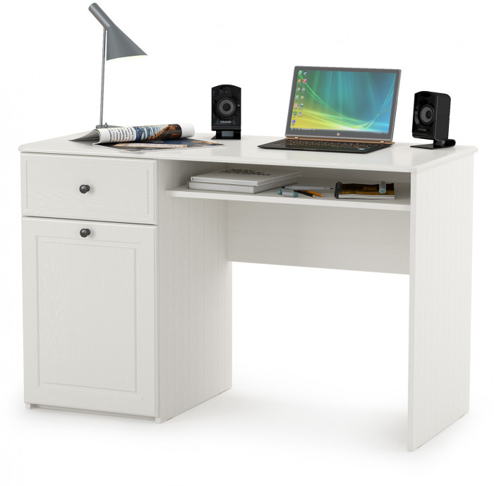 КР100 Роуз 12.148 Стол письменный + 12.148 Стол письменный, цвет ЛДСП белый(тиснение Поры дерева)/МДФ ясень ваниль, ШхГхВ 238х51,7х76,3 см., ун. сб.