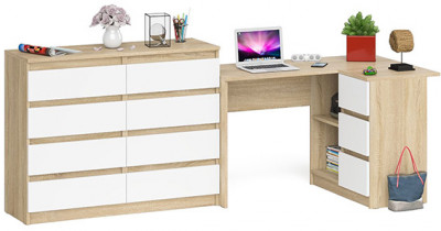 Мори компьютерный стол МС-16 правый + Комод МК1200.8, дуб сонома/белый