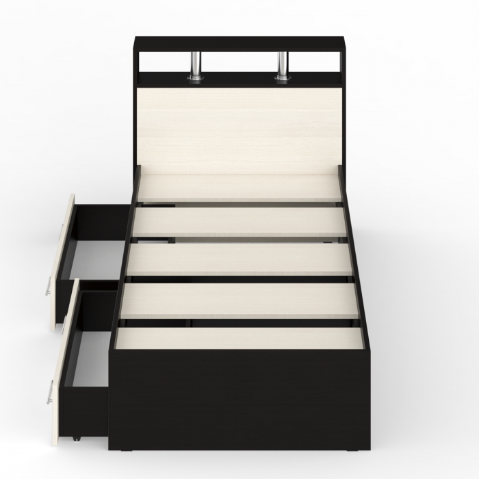 Камелия Кровать с ящиками 0900, цвет венге/дуб лоредо, ШхГхВ 93,5х217х78,2 см., сп.м. 900х2000 мм., без матраса, основание есть