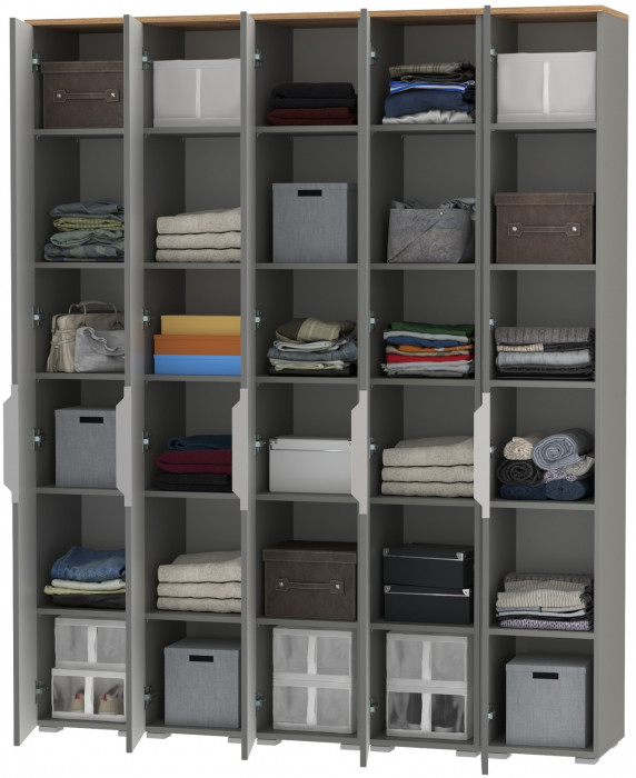 Октава Набор шкафов 46, цвет серый графит/дуб крафт золотой/фасады МДФ серый графит, ШхГхВ 161х35,3х197,6 см., универсальная сборка