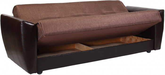 Диван-кровать Амстердам, 120х190, книжка, пружинный блок, рогожка/экокожа, коричневый