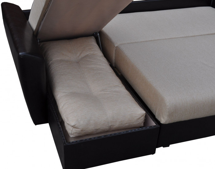 Диван-кровать угловой Амстердам, 160х200, еврокнижка, рогожка/экокожа, серо-черный