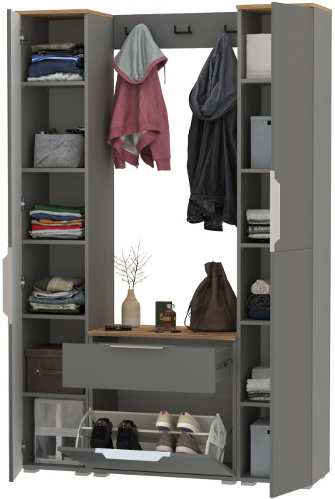 Октава Прихожая 19, серый графит/дуб крафт золотой/фасады МДФ серый графит