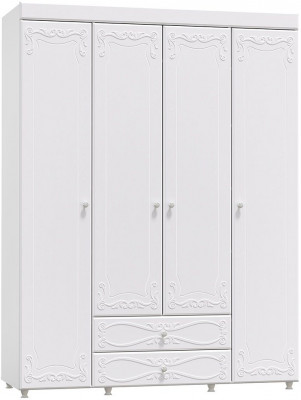 Шкаф 4-х дверный с ящиками Италия ИТ-62 белое дерево
