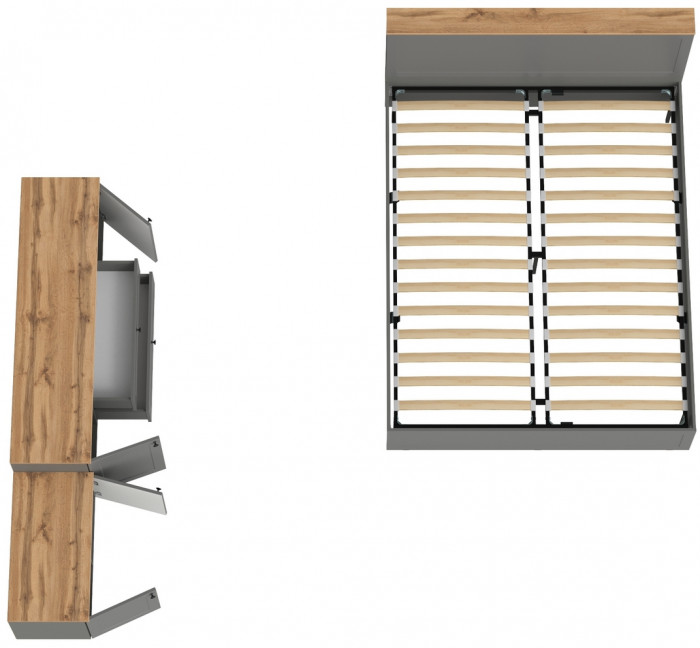 Остин 11.53 Кровать + ортопед + 16.47 Тумба под ТВ + 13.257 Тумба, серый графит/дуб крафт золотой