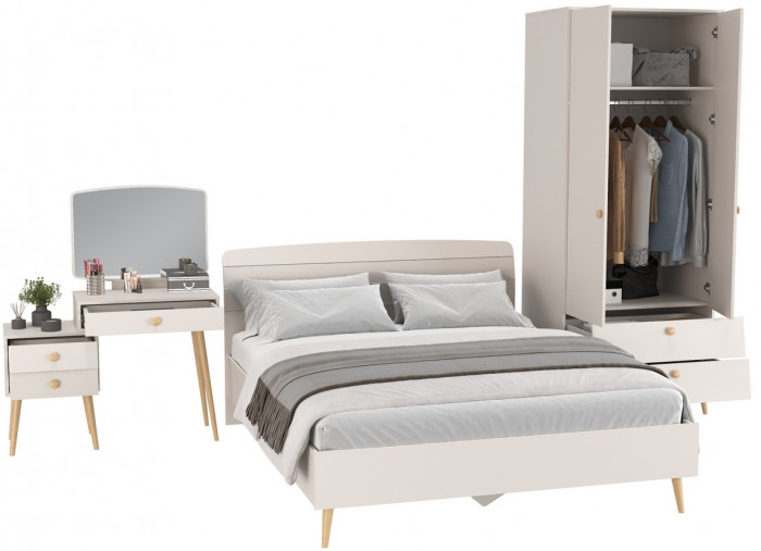 Афина Спальня 03-1600, цвет кашемир серый, сп.м. 1600х2000 мм., б/м, основание есть - фанера