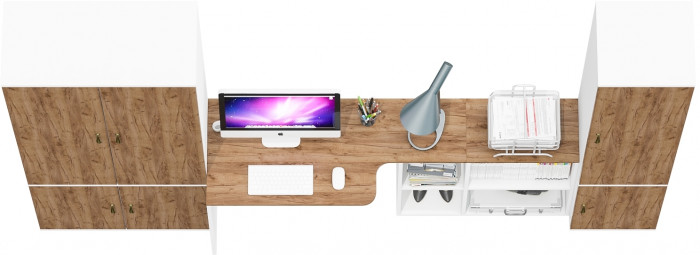 Лидер-8 Шкаф МД 20Б + Стол + Пенал 21Б, цвет белый шагрень/крафт золото, ШхГхВ 285х50/37,5х75/190 или 195х120х75/190 см., НЕ ун.сб.