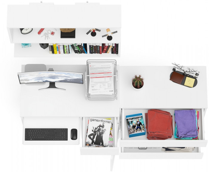 Мори Стол компьютерный МС-1 правый + Комод МК800.1 + Полка 900, цвет белый, ШхГхВ 170,4х50х209,6 см., НЕ универсальная сборка