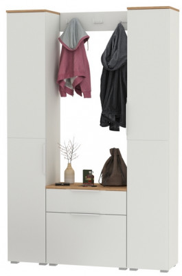 Октава Прихожая 19, цвет белый шагрень/дуб крафт золотой/фасады МДФ белый шагрень, ШхГхВ 129,3х35,4х197,6 см., универсальная сборка