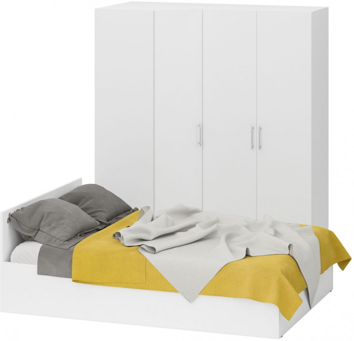 Спальня Стандарт 2-1400, цвет белый, ШхГхВ 143,5х203,5х70 + 171,2х81,2х200 см., сп.м. 1400х2000 мм., без матраса, основание есть