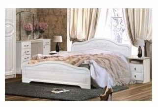 Кэт-6 бодега/сандал Кровать 140 низкий щиток с настилом (Бодега белая / Сандал)