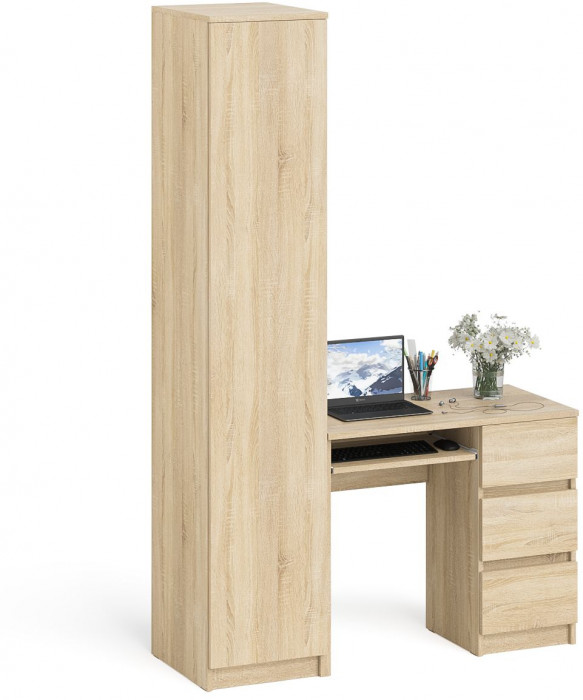Мори Стол компьютерный МС-6 правый + Пенал МШ400.1, цвет дуб сонома, ШхГхВ 130,4х50,4х209,6 см., выдвижные ящики справа, НЕ универсальная сборка