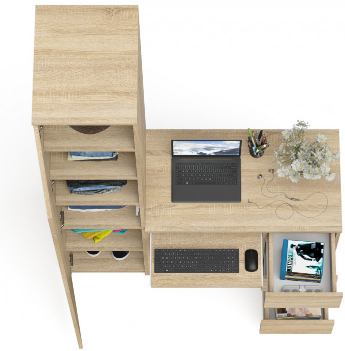 Мори Стол компьютерный МС-6 правый + Пенал МШ400.1, цвет дуб сонома, ШхГхВ 130,4х50,4х209,6 см., выдвижные ящики справа, НЕ универсальная сборка