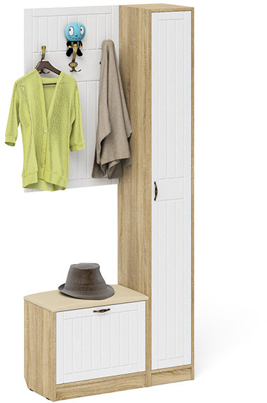 Прихожая П-6 Компоновка № 21, дуб сонома/фасады МДФ белое дерево фрезеровка прованс