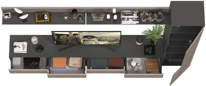 Сидней Комплектация № 100, корпус: антрацит/фасады: МДФ веллюто капучино