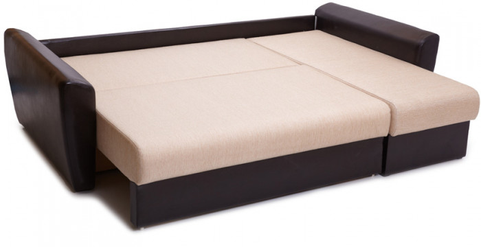 Диван-кровать угловой Амстердам, 160х200, еврокнижка, рогожка/экокожа, бежево-коричневый