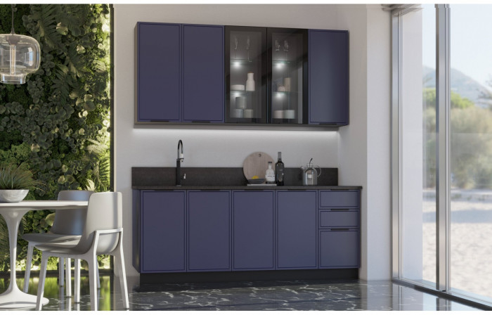 Кухня МДФ 2000/900 Николь (Холст латте, Графит)