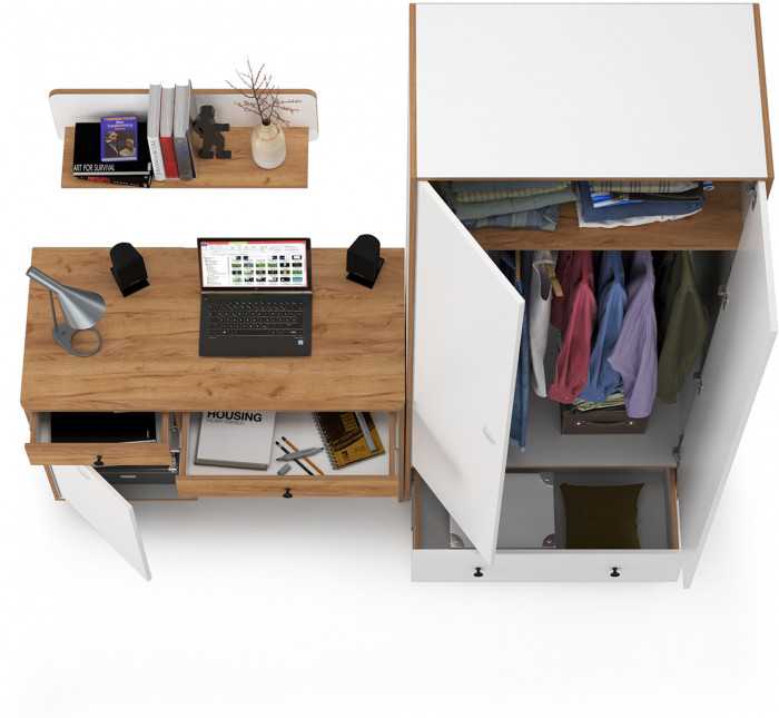 Вуди Компоновка № 18, белый премиум/дуб крафт золотой