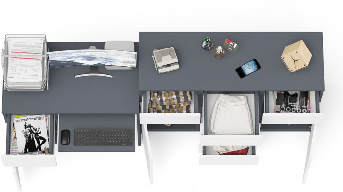 Мори компьютерный стол МС-1 левый + Комод МК1200.4, графит/белый