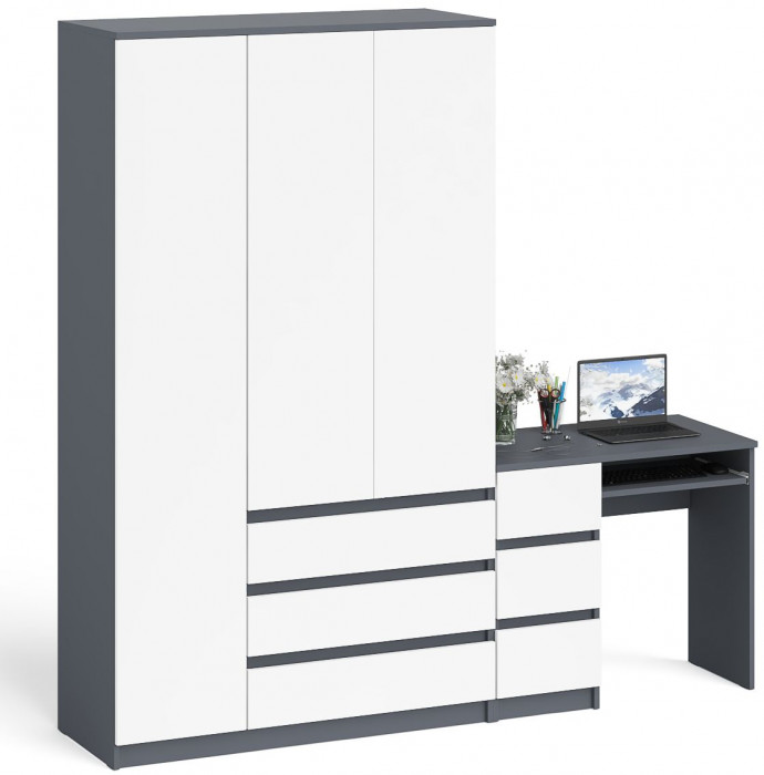 Мори компьютерный стол МС-6 левый + Шкаф МШ1200.1, графит/белый