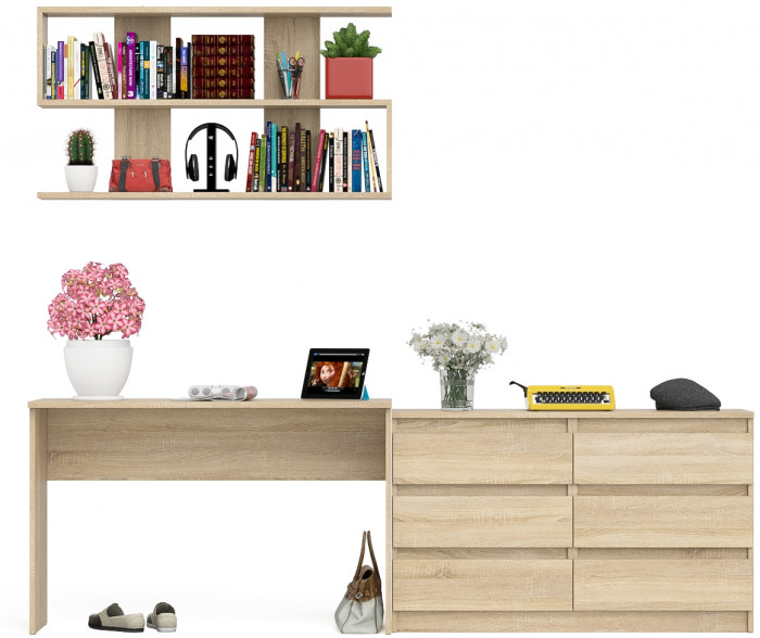 Мори письменный стол МСП1200.1 + Комод МК1200.6 + Полка 1200, дуб сонома