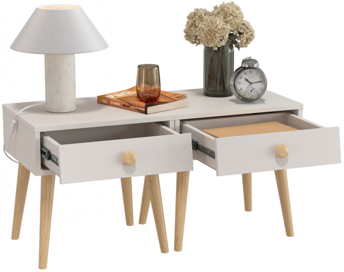 Афина Спальня Тумба прикроватная х 2, цвет кашемир серый, ШхГхВ 2х45х37х45 см.