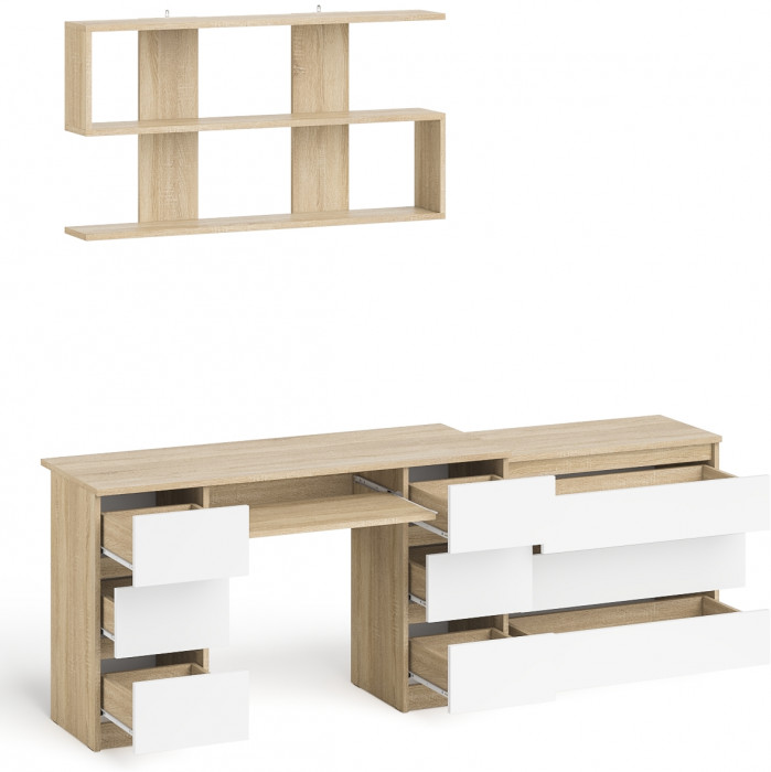 Мори компьютерный стол МС-2 + Комод МК800.1 + Полка 1200, дуб сонома/белый