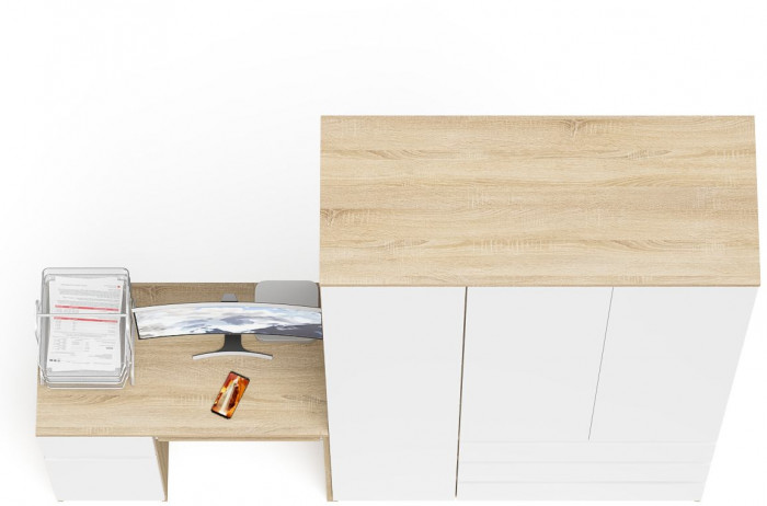Мори Стол компьютерный МС-1 левый + Шкаф МШ1200.1, цвет дуб сонома/белый, ШхГхВ 210,4х50,4х209,6 см., выдвижной ящик слева, НЕ универсальная сборка