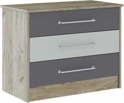 Комод 3 ящика Колибри-Лофт, Дуб крафт серый/Графит серый