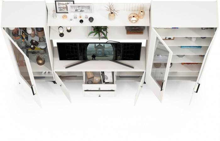 Валенсия Гостиная № 061, ЛДСП белый шагрень/МДФ белый шагрень