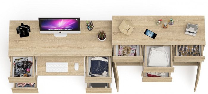 Мори компьютерный стол МС-2 + Комод МК1200.4, дуб сонома