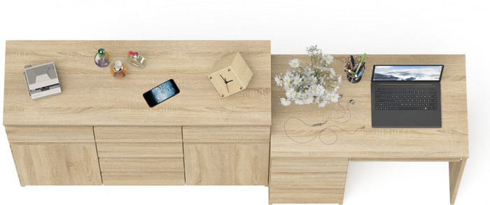 Мори компьютерный стол МС-6 левый + Комод МК1200.4, дуб сонома