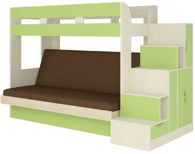Карамель 75-01 Кровать-чердак Зеленый / Бодега светлый / Велюр Коричневый
