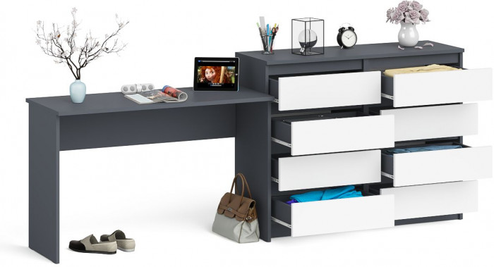 Мори Стол письменный МСП1200.1 + Комод МК1200.8, цвет графит/белый, ШхГхВ 240,8х50х94 см., универсальная сборка