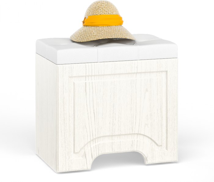 Ливерпуль Пуф 14.02 + Зеркало навесное 03.242, цвет ясень ваниль/белый/эко-кожа гранд белый, ШхГхВ 55х35х210 см., пуф на колёсах, подъёмная крышка