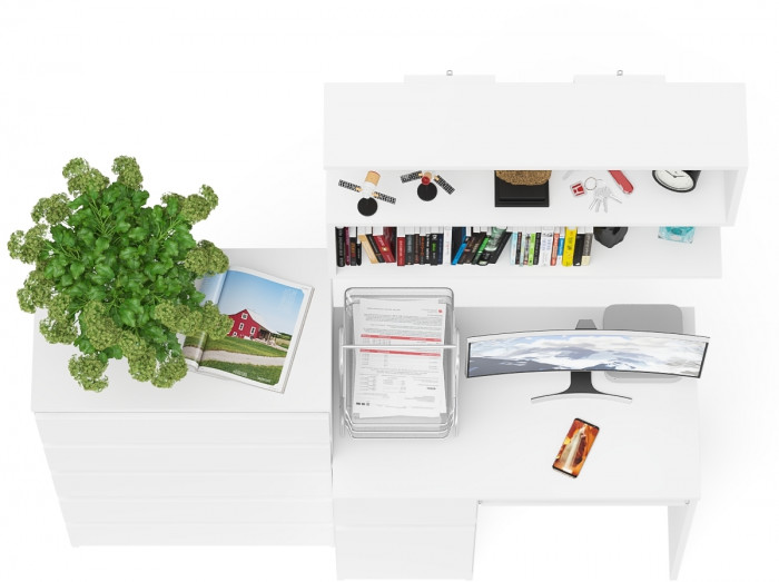 Мори Стол компьютерный МС-1 левый + Комод МК700.5 + Полка 900, цвет белый, ШхГхВ 160,4х50х209,6 см., НЕ универсальная сборка