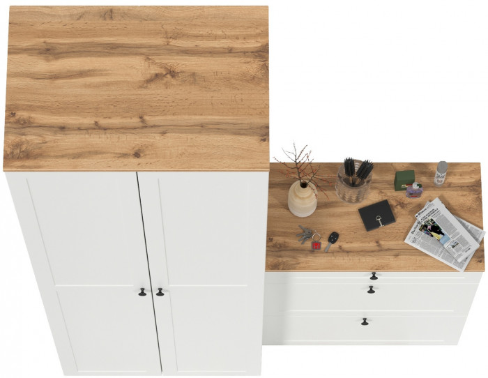 Остин Прихожая 05, цвет белый шагрень/дуб крафт золотой, ШхГхВ 160х54,3х229,6 см., универсальная сборка