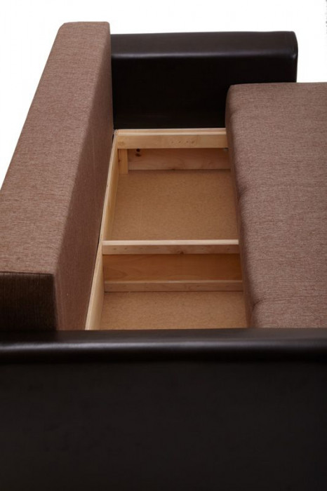 Диван-кровать Амстердам, 150х195, раскладной, еврокнижка, пружинный блок, рогожка/экокожа, коричневый