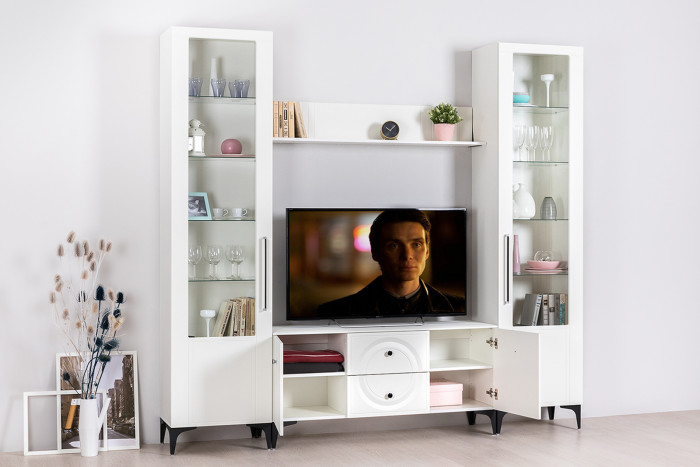 Валенсия Гостиная № 062, ЛДСП белый шагрень/МДФ белый шагрень