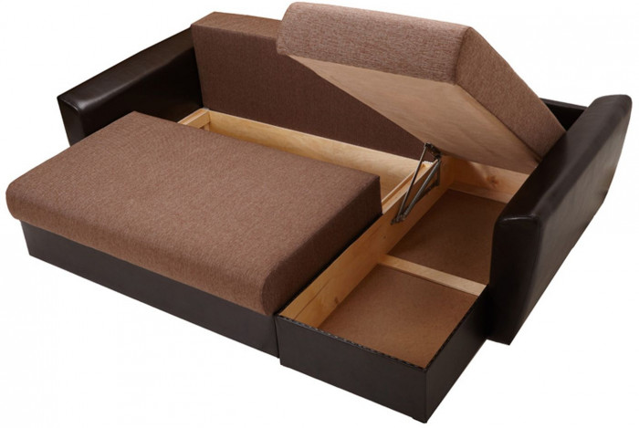 Диван-кровать угловой Амстердам, 160х200, еврокнижка, рогожка/экокожа, коричневый