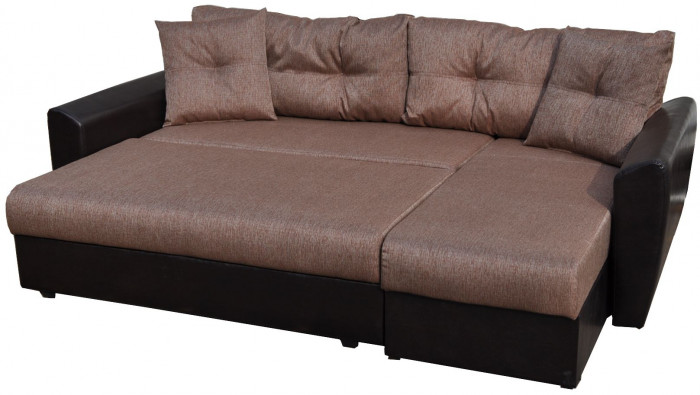 Диван-кровать угловой Амстердам, 160х200, еврокнижка, рогожка/экокожа, коричневый