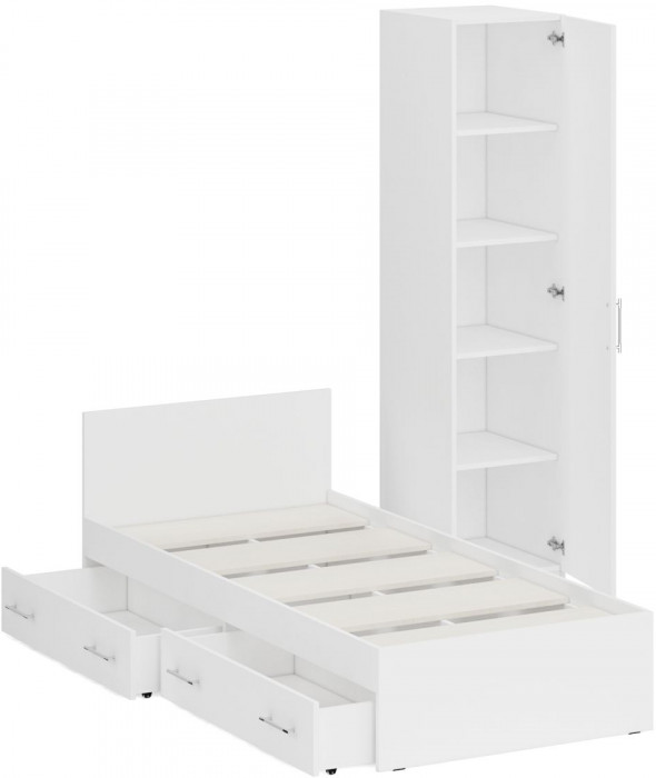 Кровать с ящиками 0900 + Пенал Стандарт, белый