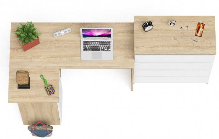 Мори компьютерный стол МС-16 левый + Комод МК800.4, дуб сонома/белый