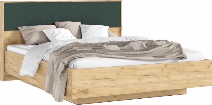 Флэш Кровать парящая с ПМ 160 с подсветкой, крафт золотой/браш грин