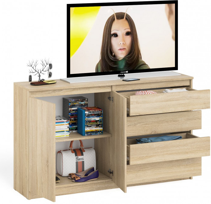 Мори Комод МК1600.1, цвет дуб сонома, ШхГхВ 160,4х41х94 см., НЕ универсальная сборка