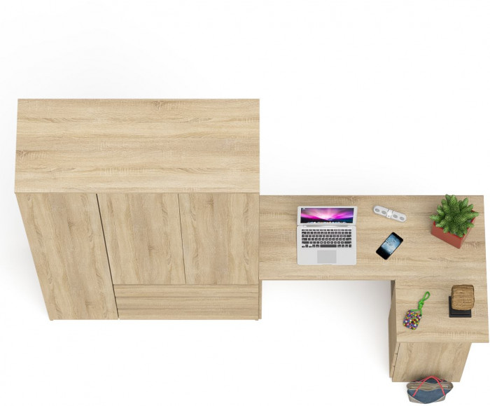 Мори компьютерный стол МС-16 правый + Шкаф МШ1200.1, дуб сонома