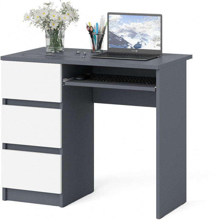 Мори компьютерный стол МС-6 левый, графит/белый