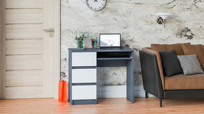 Мори компьютерный стол МС-6 левый, графит/белый