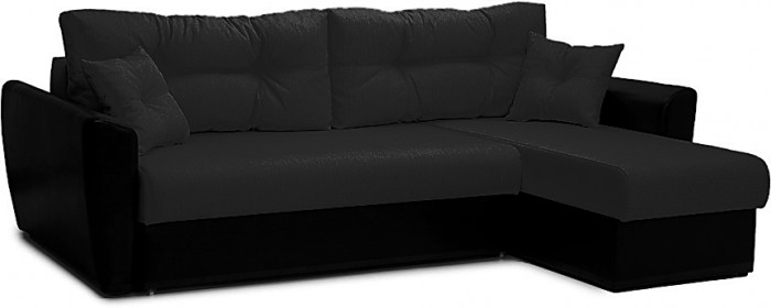 Диван-кровать угловой Амстердам, 150х200, еврокнижка, рогожка/экокожа, черный
